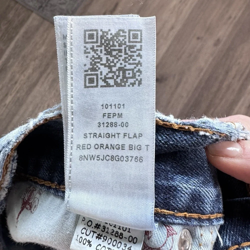 True Religion Big T  Straight Flap Acid Wash Jeans Mens Tag 32(actual 36x34)Y2K